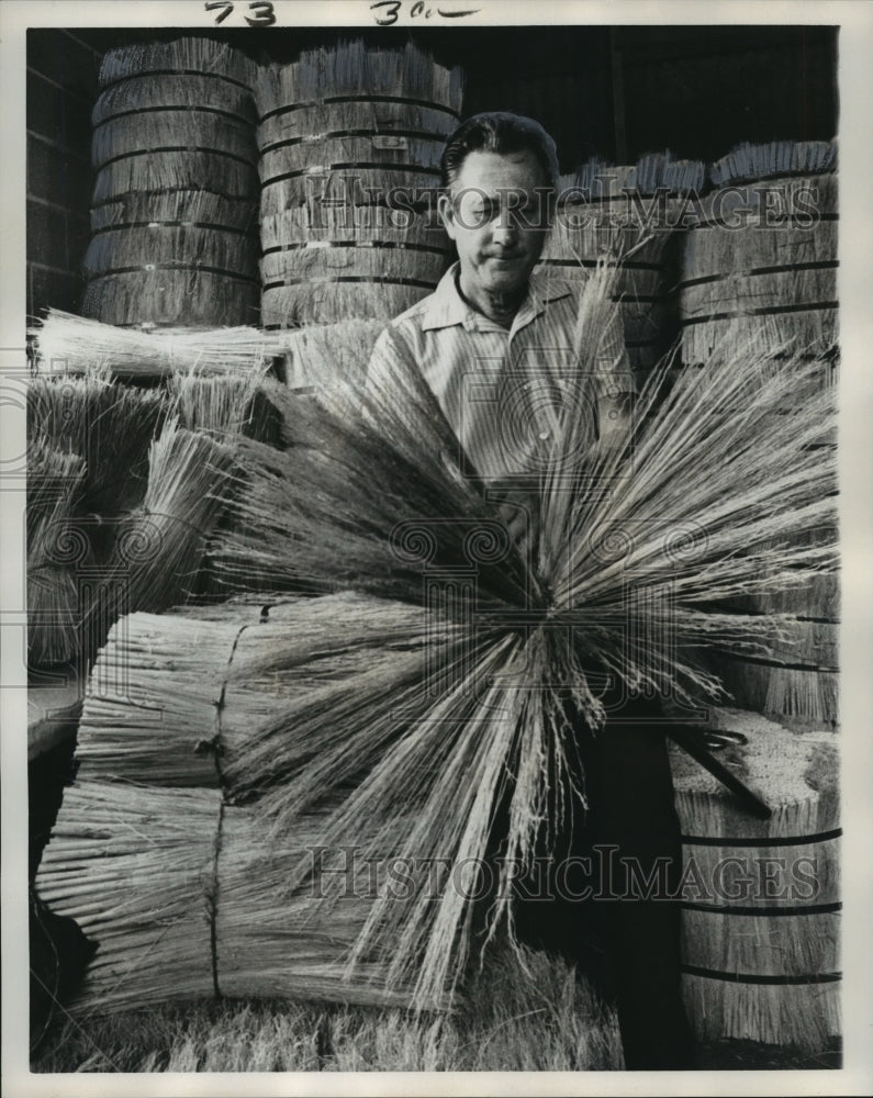 1974 Press Photo Gus Garofalo examines and sorts Mexican corn fiber- Historic Images