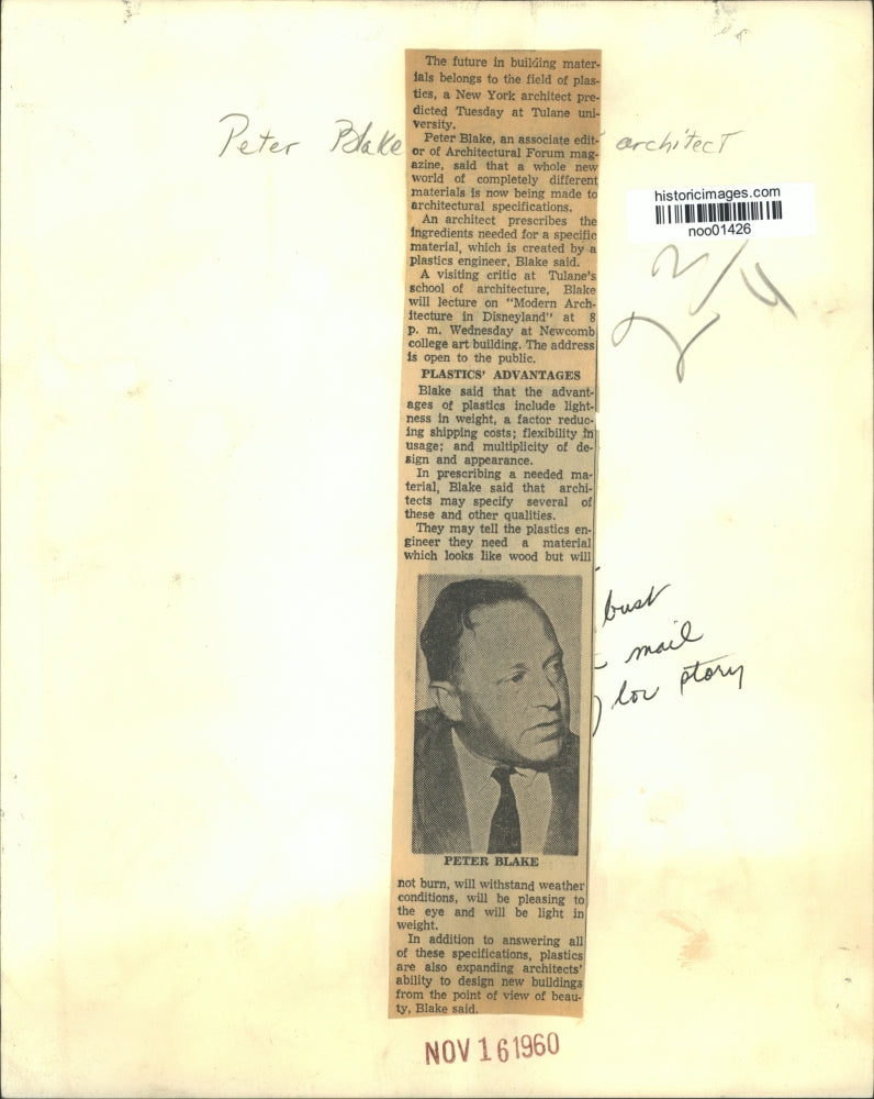 1960 Press Photo Peter Blake, associate editor of Architectural Forum magazine