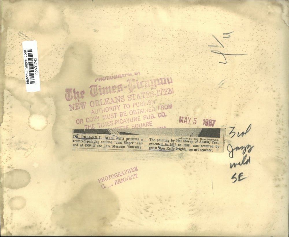 1967 Press Photo "Jazz Singer" Painting Donated to Jazz Museum. New Orleans