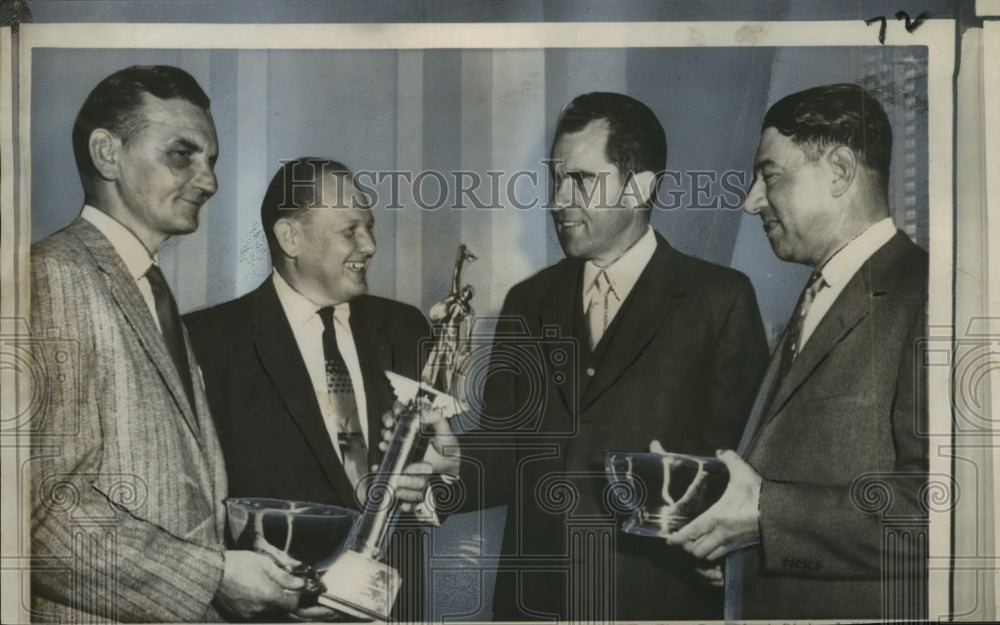 1958 Press Photo Coyle Lines employees received awards in Cameron, Louisiana- Historic Images