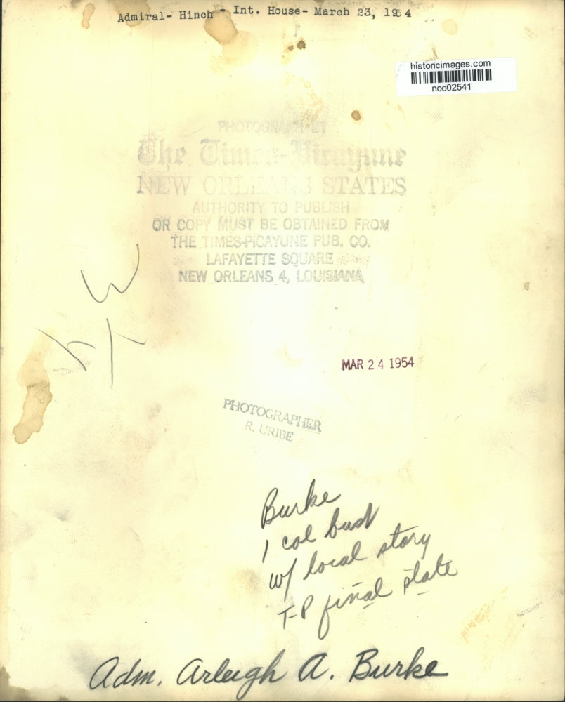 1954 Press Photo Admiral Arleigh A. Burke - noo02541