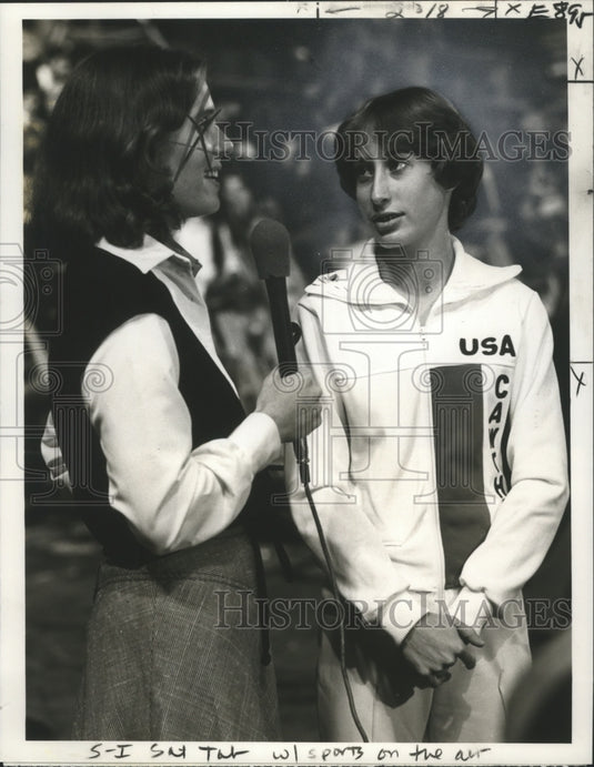Press Photo Lisa Cawthron and Nancy Heis on NBC TV's premiere, "SportsWorld"- Historic Images
