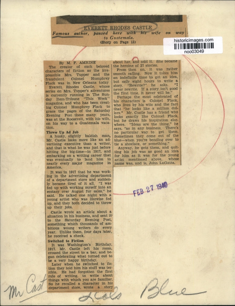 1940 Press Photo Everett Rhodes Castle, Famous Author, at Home Smoking