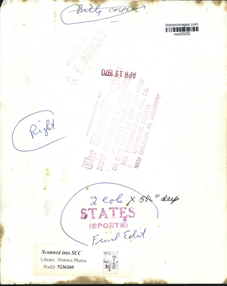 1970 Press Photo Golfer Billy Casper - noo03252