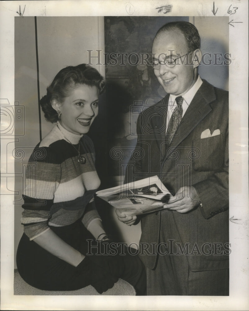 1950 Press Photo Peggy Castle and Herman Kohlmeyer, New Orleans Symphony Leader- Historic Images