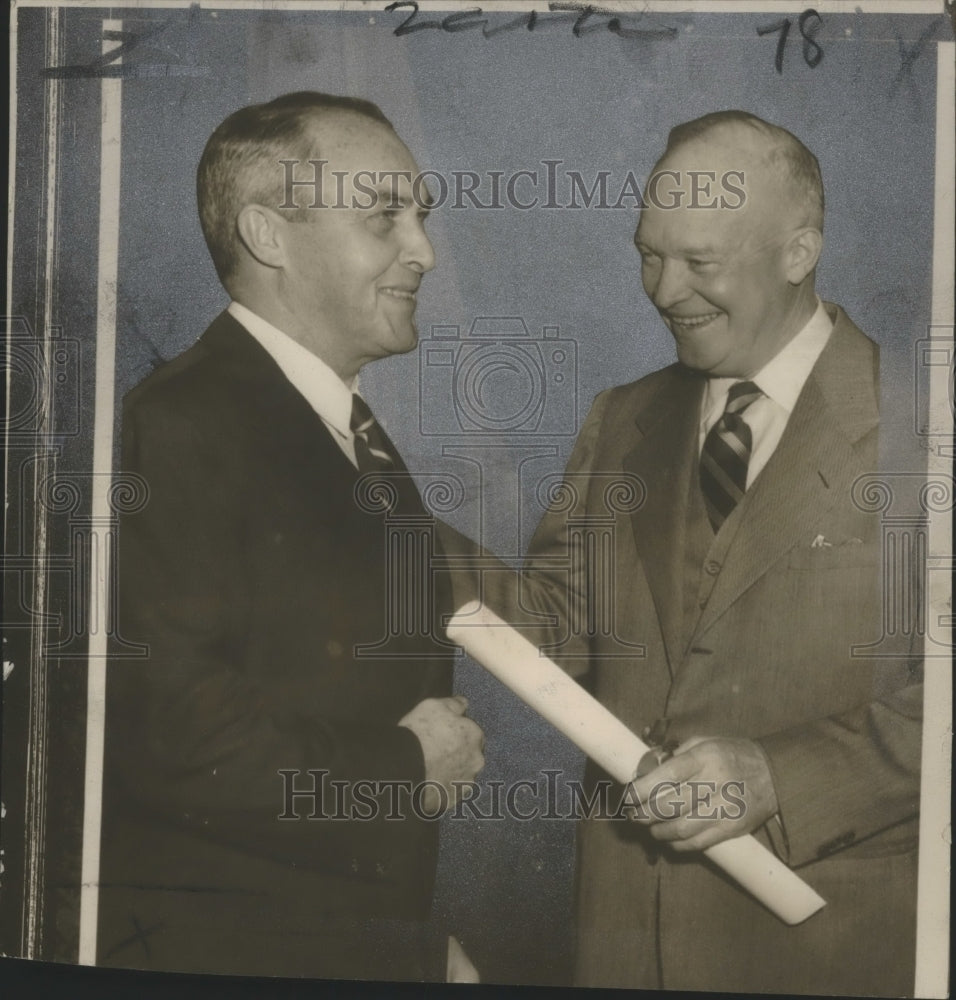 1954 Press Photo President Eisenhower congratulates Joseph Campbell - noo03404