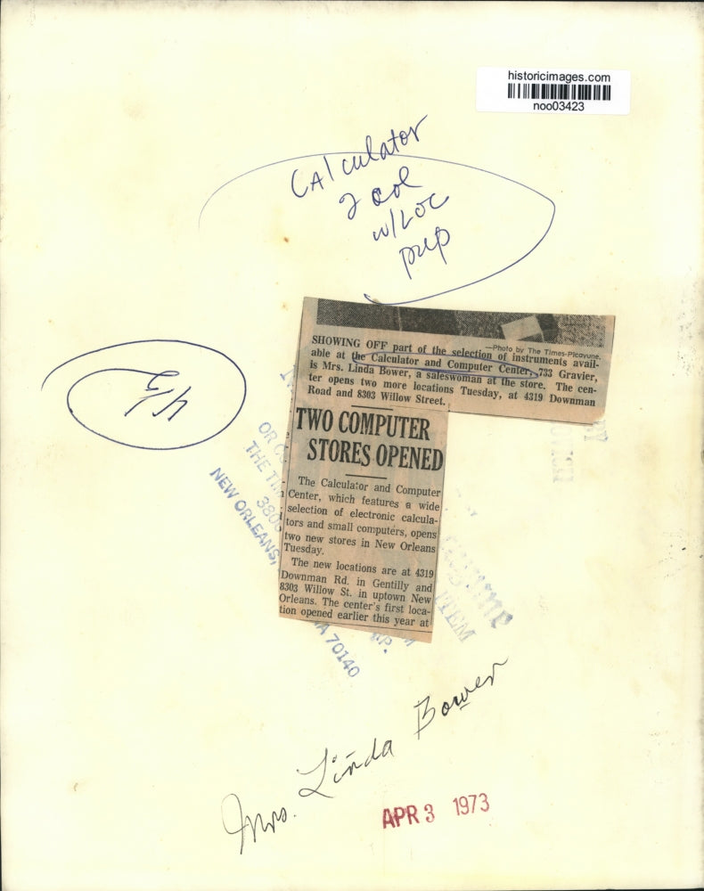 1973 Press Photo Mrs. Linda Bower, saleswoman at Calculator & Computer Center