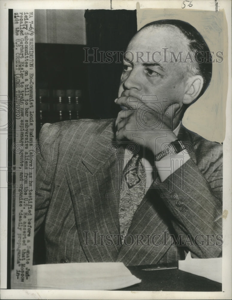 1949 Press Photo Louis Budenz testifying before Senate Judiciary Subcommittee