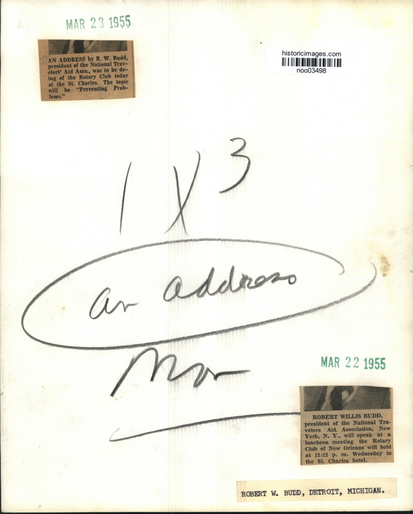 1955 Press Photo Robert W. Budd, president National Travelers Aid - noo03498