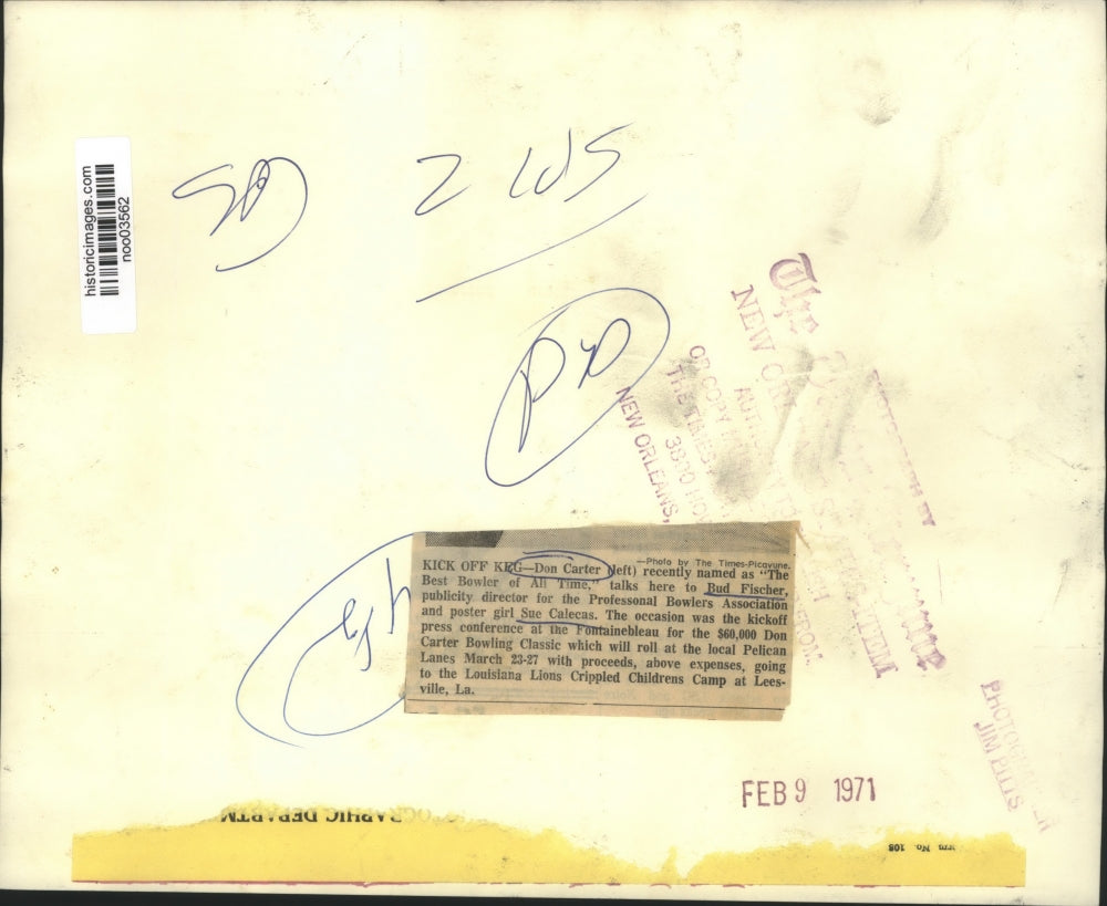 1971 Press Photo Bowler Don Carter with Bud Fischer, Sue Calecas at Conference