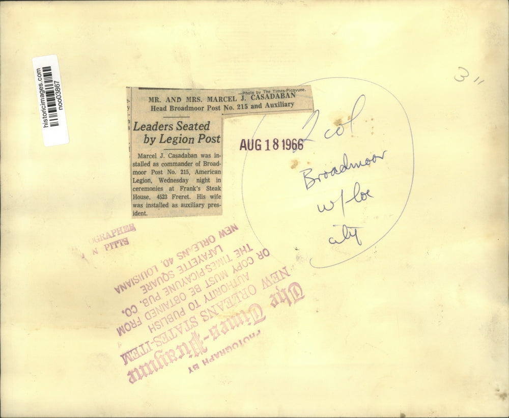 1966 Press Photo Mr. Mrs. Marcel Casadaban, Head Broadmoor Post & Auxiliary