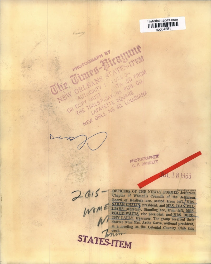 1968 Press Photo Sarah Chalin and fellow Jefferson Board of Realtors officers