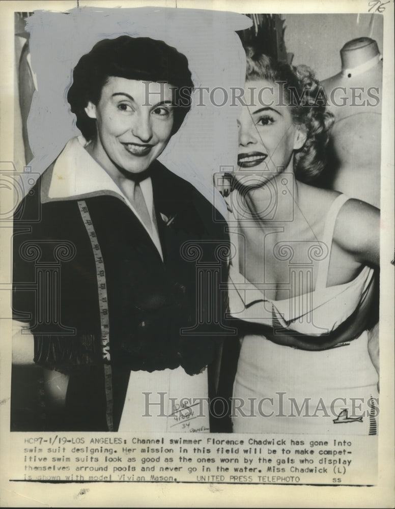 1953 Press Photo Channel Swimmer Florence Chadwick and Model Vivian Mason- Historic Images