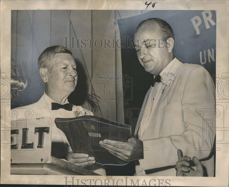 Load image into Gallery viewer, 1965 Press Photo Maritime Man of the Year John Clark, receives his plaque

