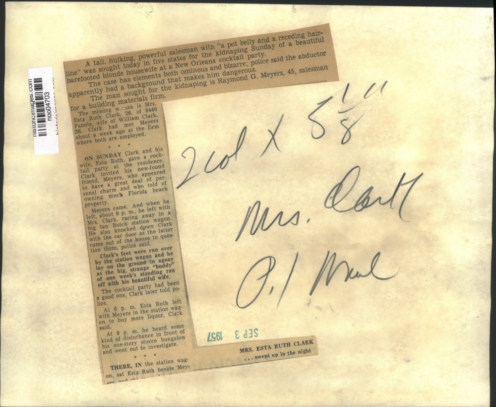 1957 Press Photo Kidnapped after a cocktail party-housewife Mrs. Esta Ruth Clark