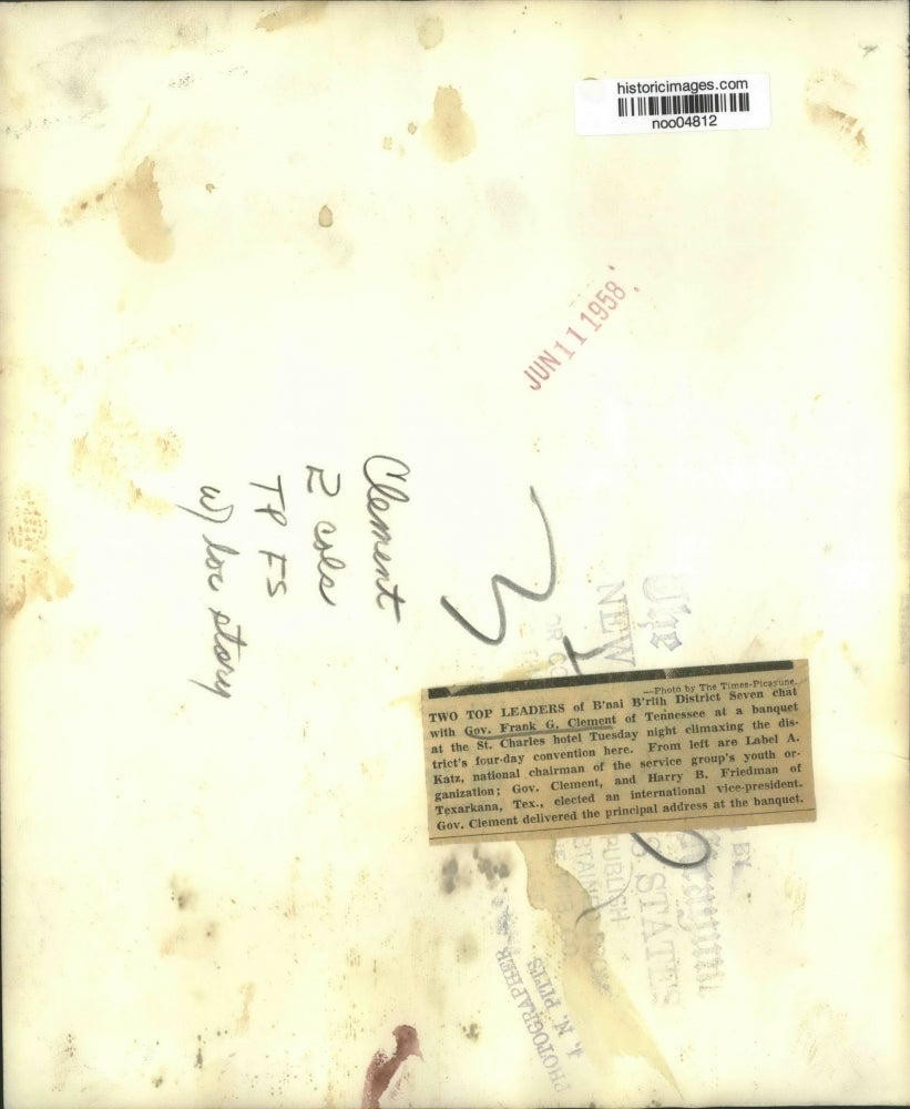 1958 Press Photo B'nai B'rith Leaders speak with Governor Frank G. Clement