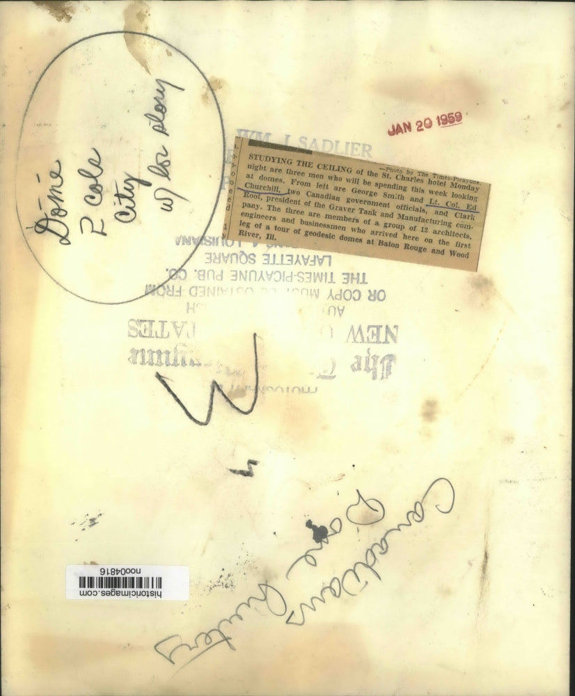 1959 Press Photo Officials touring geodesic domes of Baton Rouge and Illinois