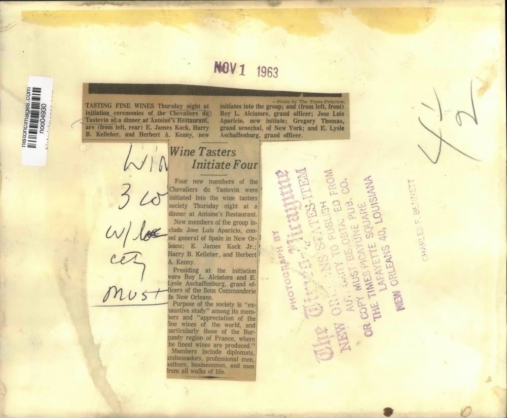 1963 Press Photo Members of Chevaliers du Tastevin initiation dinner - Antoine's