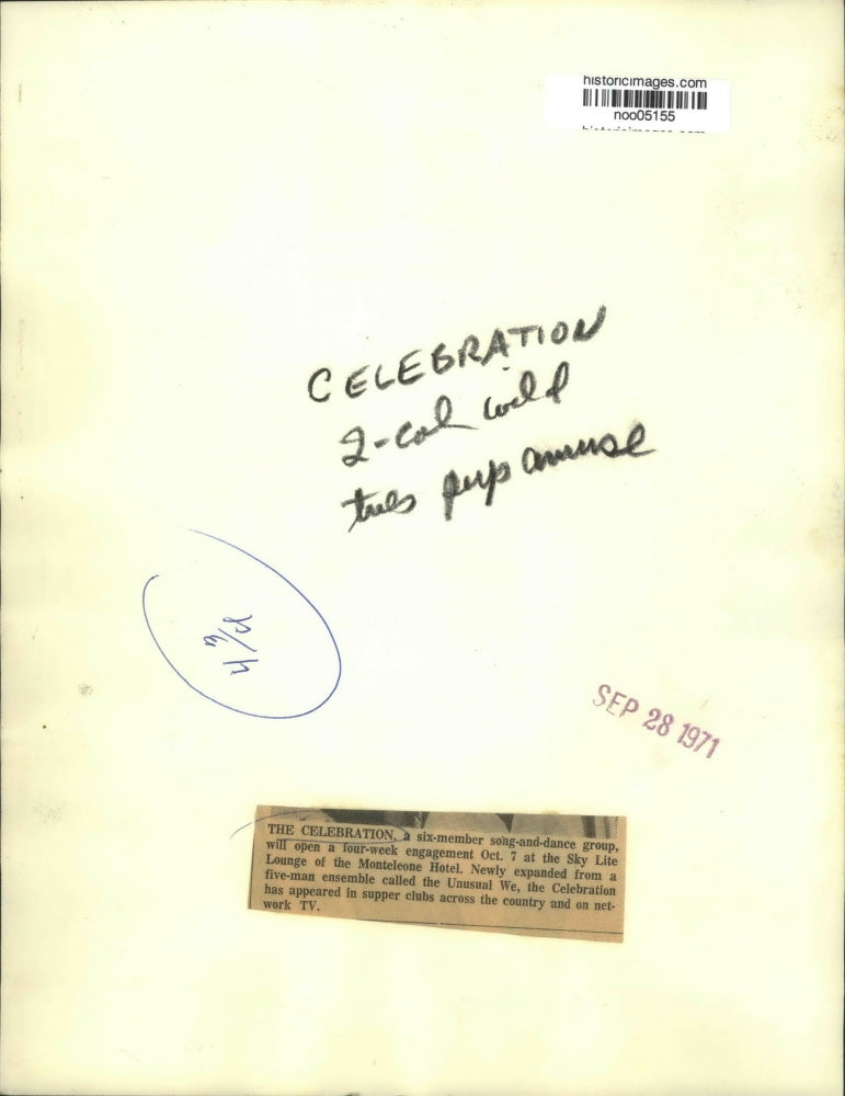 1971 Press Photo Song and Dance Group "The Celebration" - noo05155