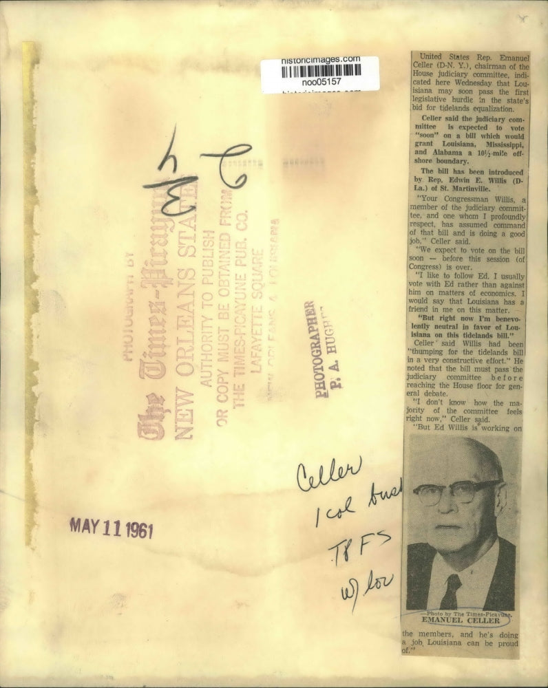 1961 Press Photo United States Representative Emanuel Celler of New York