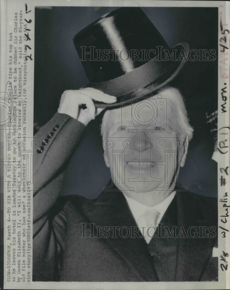 1975 Press Photo Charles Chaplin to be dubbed Sir Charles by Queen Elizabeth II- Historic Images