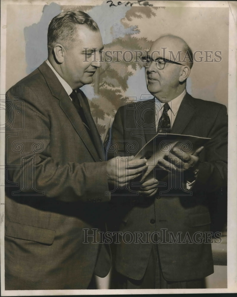 1957 Press Photo K. A. Ash and E. J. Coffey, Insurance Underwriters at Event