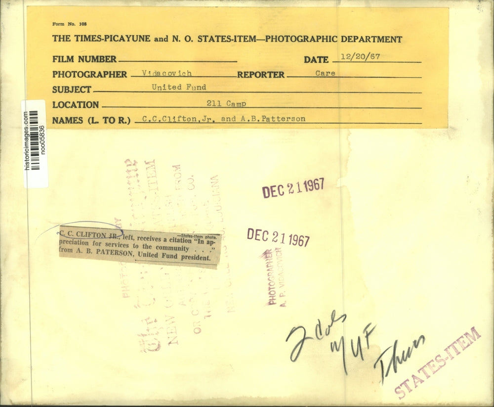 1967 Press Photo United Fund delegates C.C. Clifton Jr. and A.B. Patterson