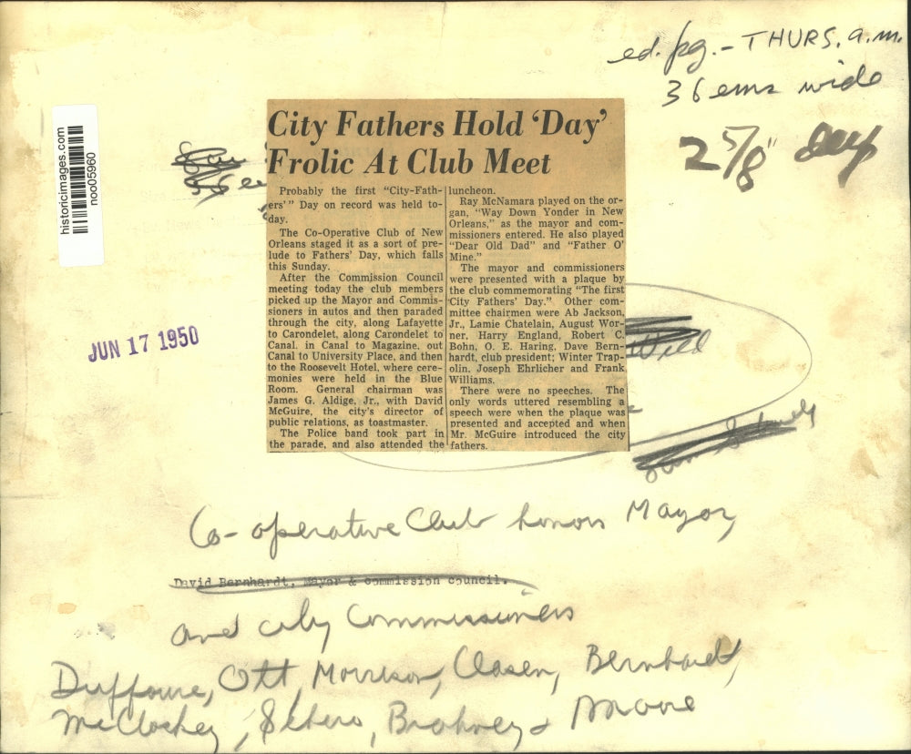 1950 Press Photo Co-Operative Club of New Orleans celebrates &quot;City-Fathers&quot; Day