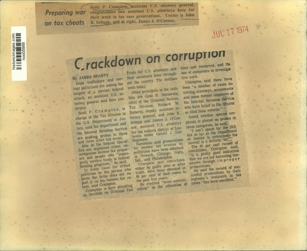 1974 Press Photo Scott P. Crampton, John R. Schupp, James J. O'Connor at Meeting