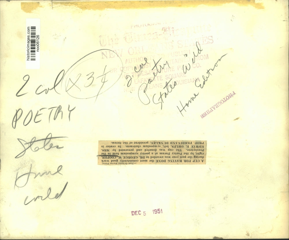 1951 Press Photo Dr. George Cooper honored by Poetry Forum at a poetry symposium