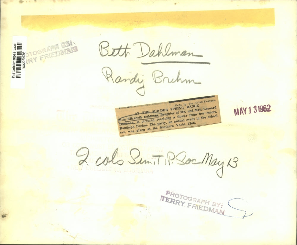 1962 Press Photo Miss Elizabeth Dahlman & Randolph Brehm at Southern Yacht Club