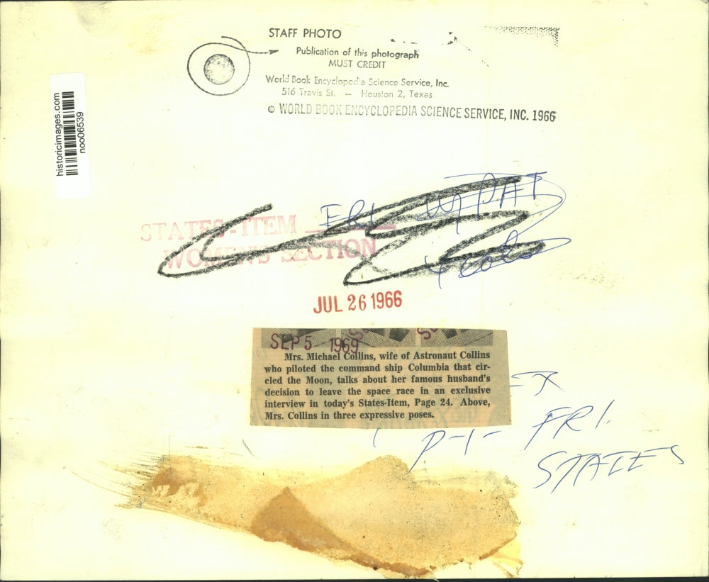 1966 Press Photo Mrs.Michael Collins, wife of Astronaut Collins during interview