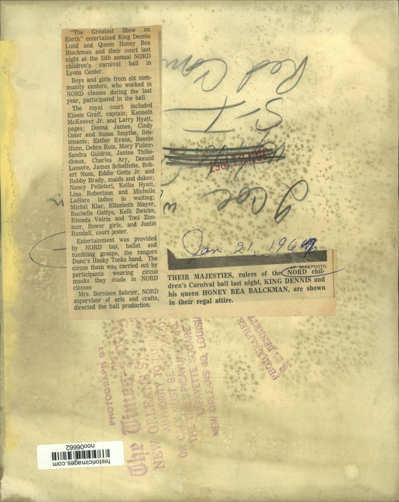 1967 Press Photo Dennis Lund and Honey Bea Blackman Rule NORD Children's Ball