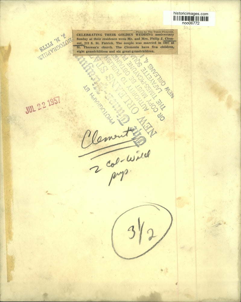 1957 Press Photo Mr. & Mrs. Philip Clement celebrate 50th wedding anniversary