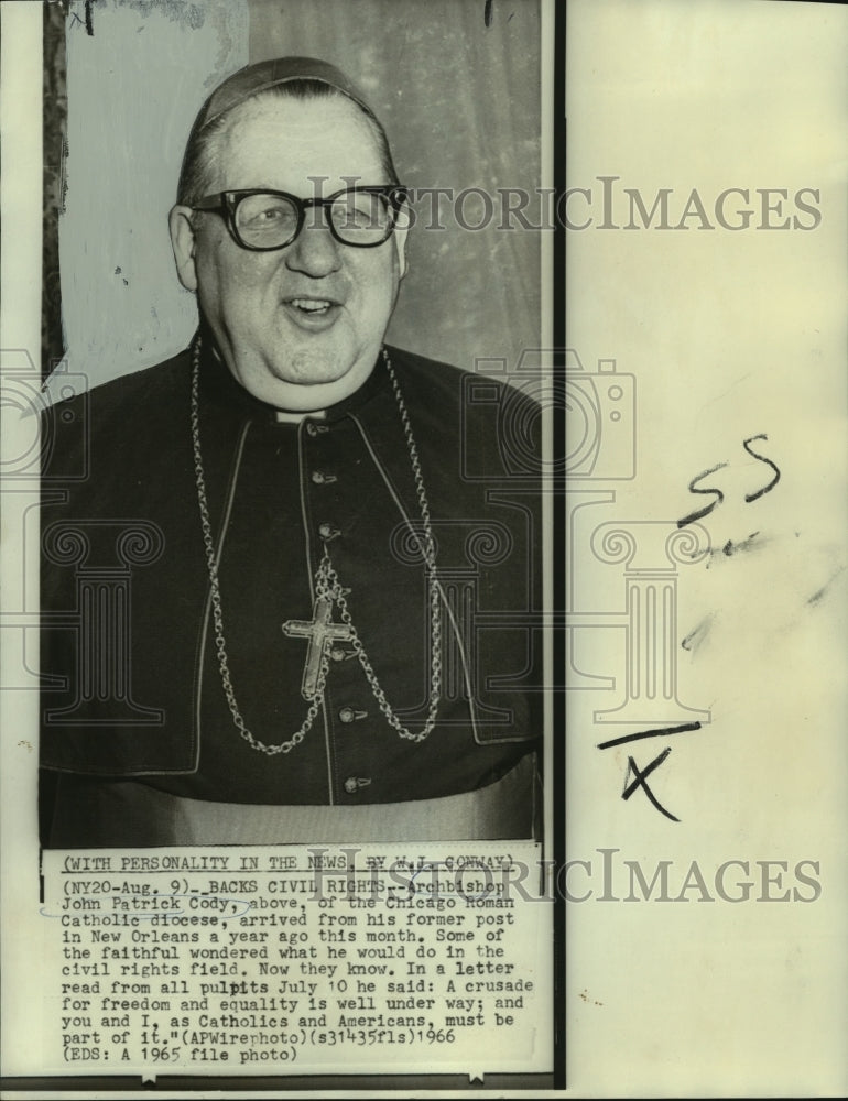 1965 Press Photo Archbishop John Patrick Cody of Chicago arrives in New Orleans