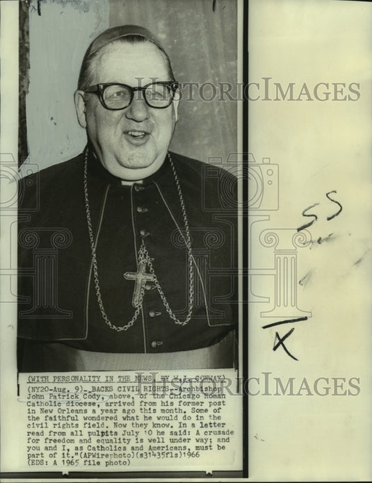 1965 Press Photo Archbishop John Patrick Cody of Chicago arrives in New Orleans
