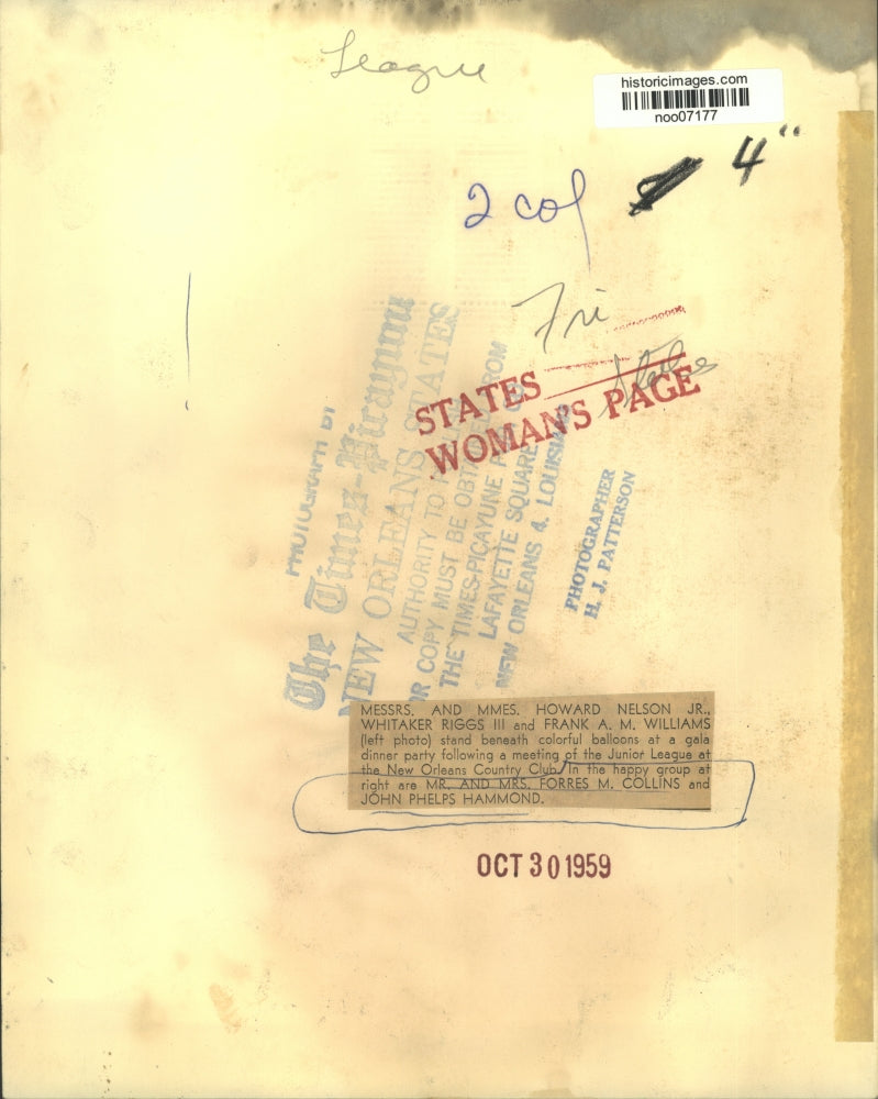 1959 Press Photo Gala dinner party following meeting of the Junior League