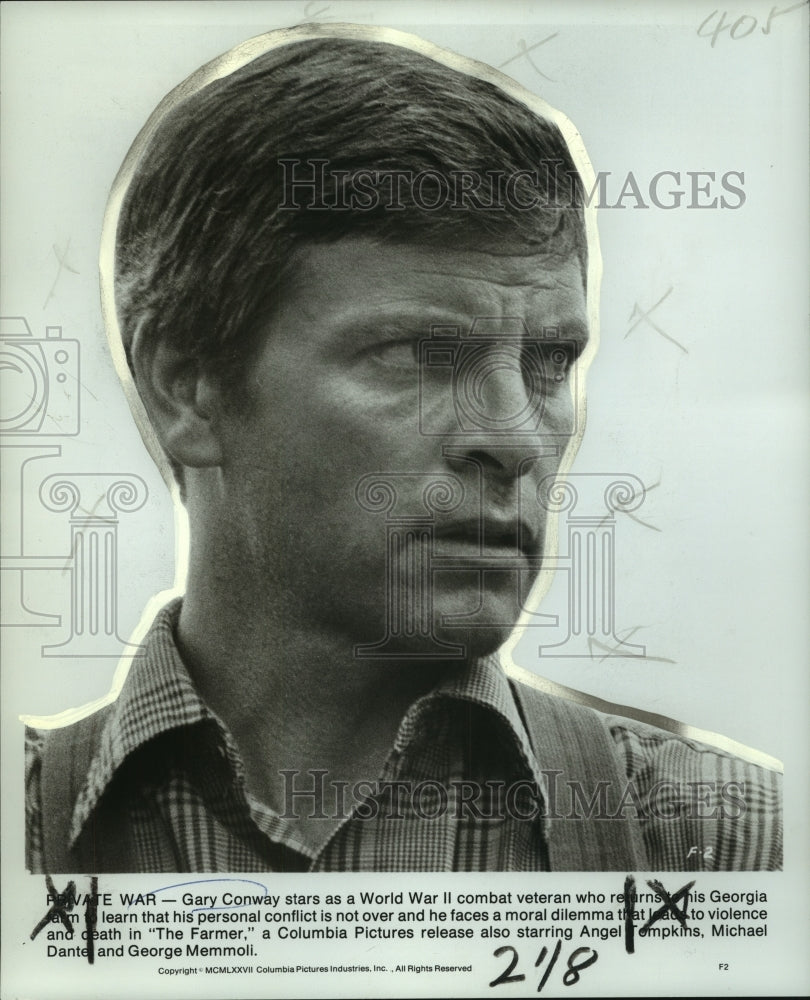 1977 Press Photo Gary Conway stars in Columbia Pictures film "The Farmer"- Historic Images