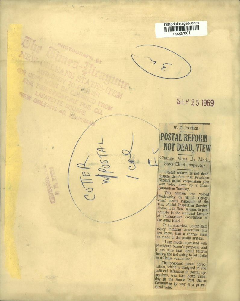 1969 Press Photo United States Postal Inspector W. J. Cotter - noo07881