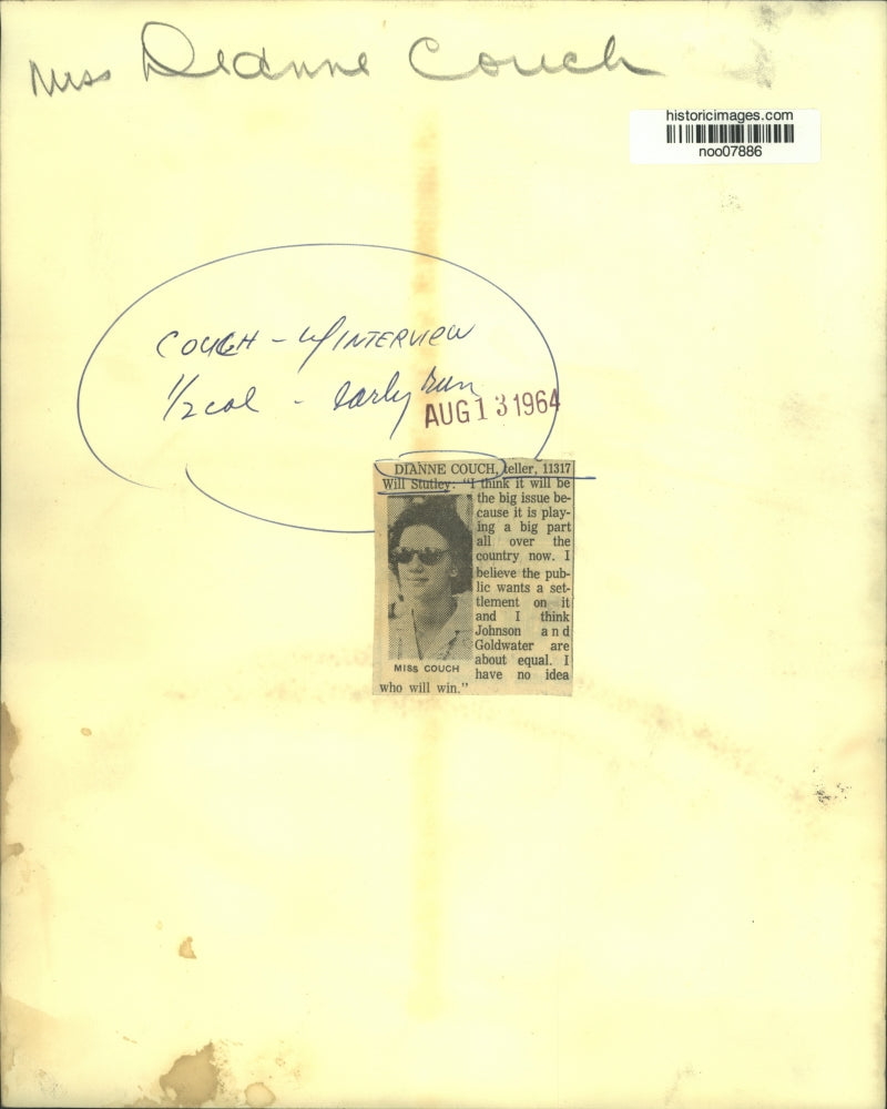 1964 Press Photo Dianne Couch, Bank teller, 11317 Will Stutley - noo07886