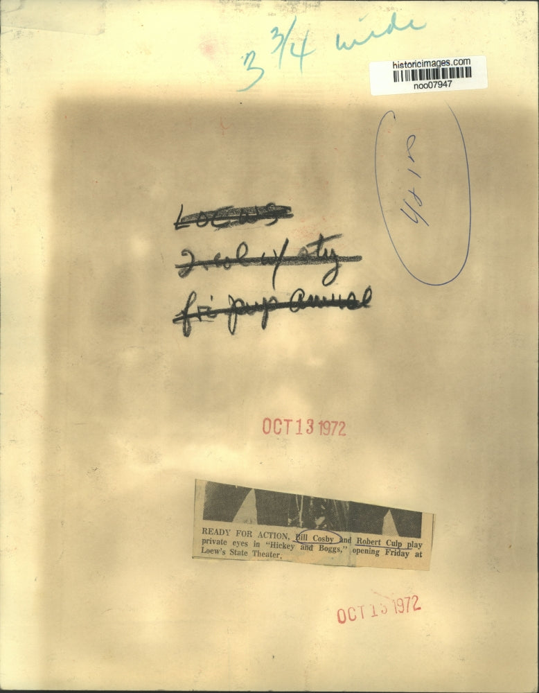 1972 Press Photo Bill Cosby and Robert Culp star is Hickey and Boggs - noo07947