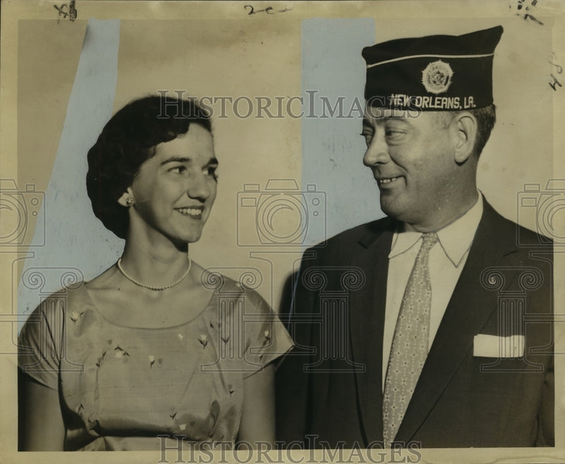 Load image into Gallery viewer, 1955 Press Photo Miss Fannie Simoneaux, William F. Davis of American Legion
