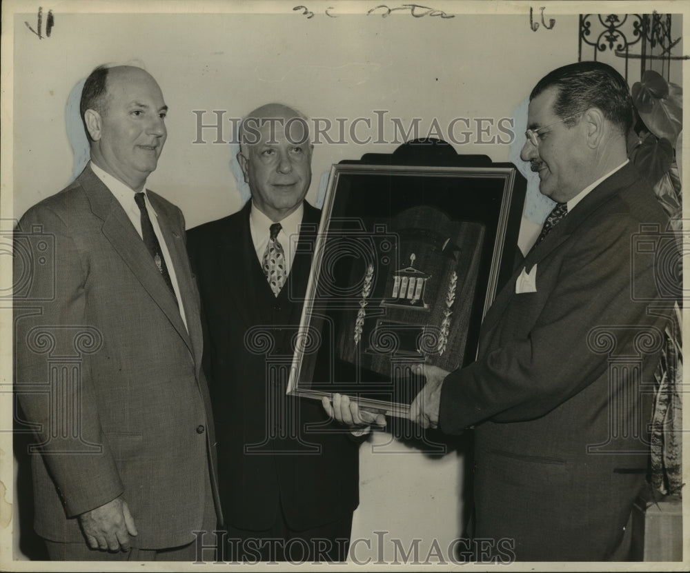 1954 Press Photo Awarding trophy, Real Estate Board of New Orleans to J. Hirsch