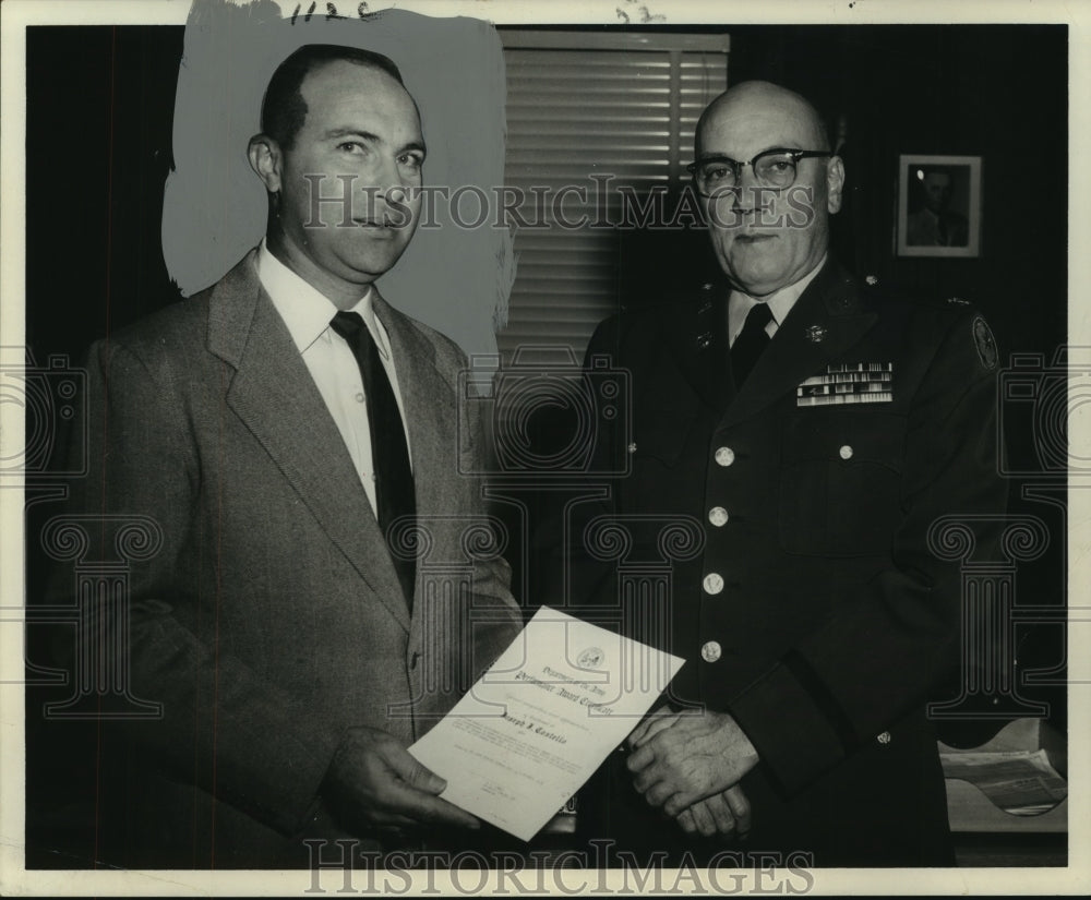 1958 Press Photo Joseph J. Costello awarded Sustained Superior Performance Award
