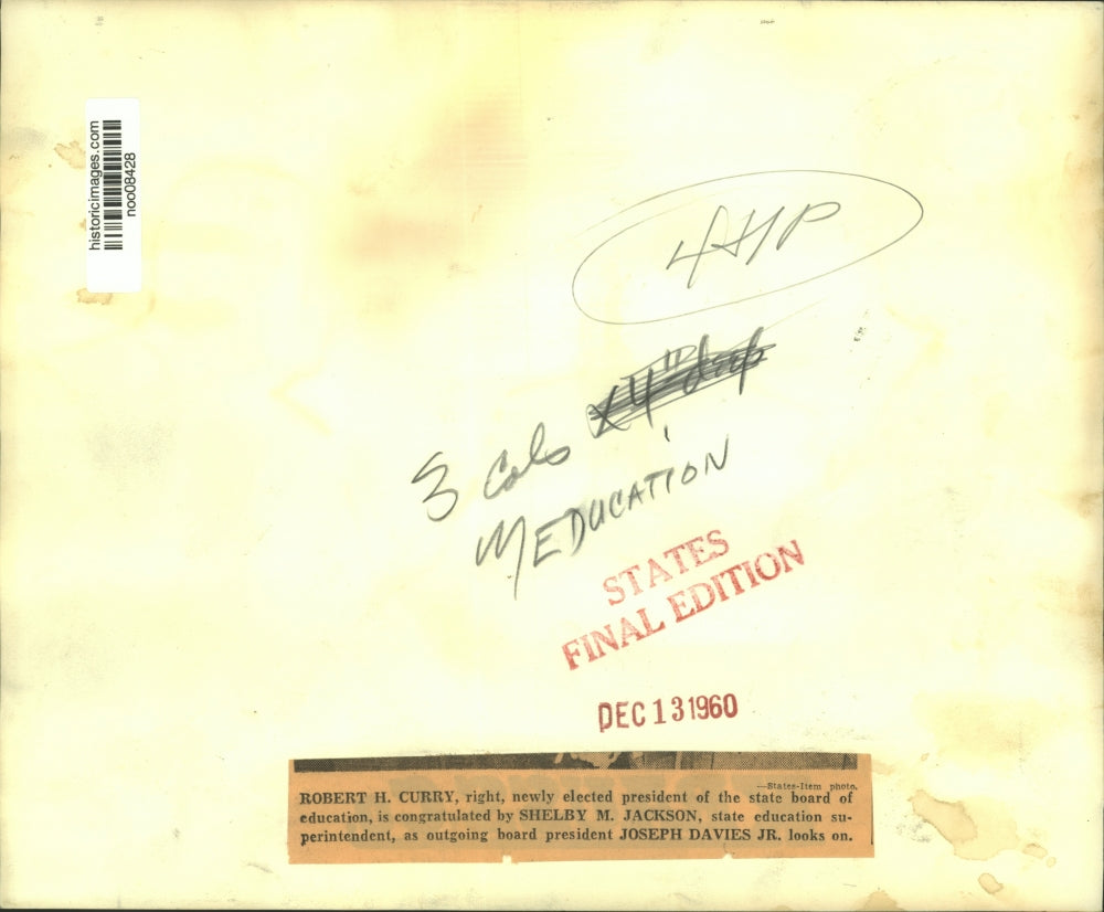 1960 Press Photo Robert Curry state board of education president congratulated