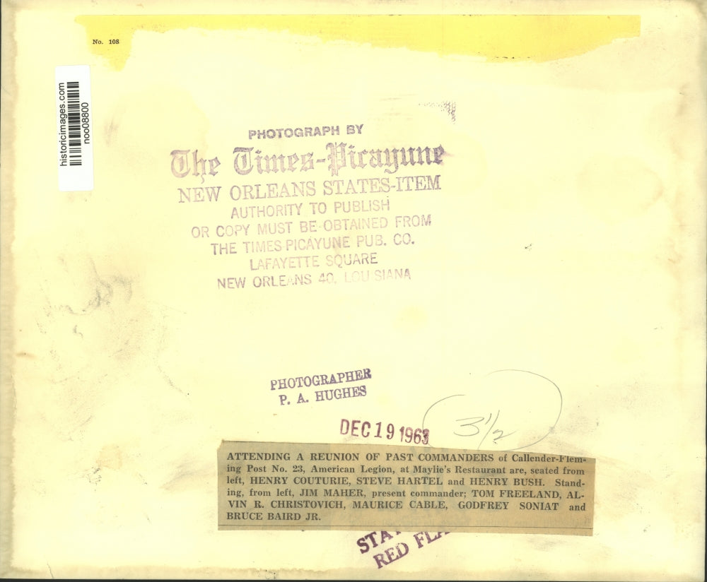 1963 Press Photo Callender-Fleming American Legion Post Members at Restaurant