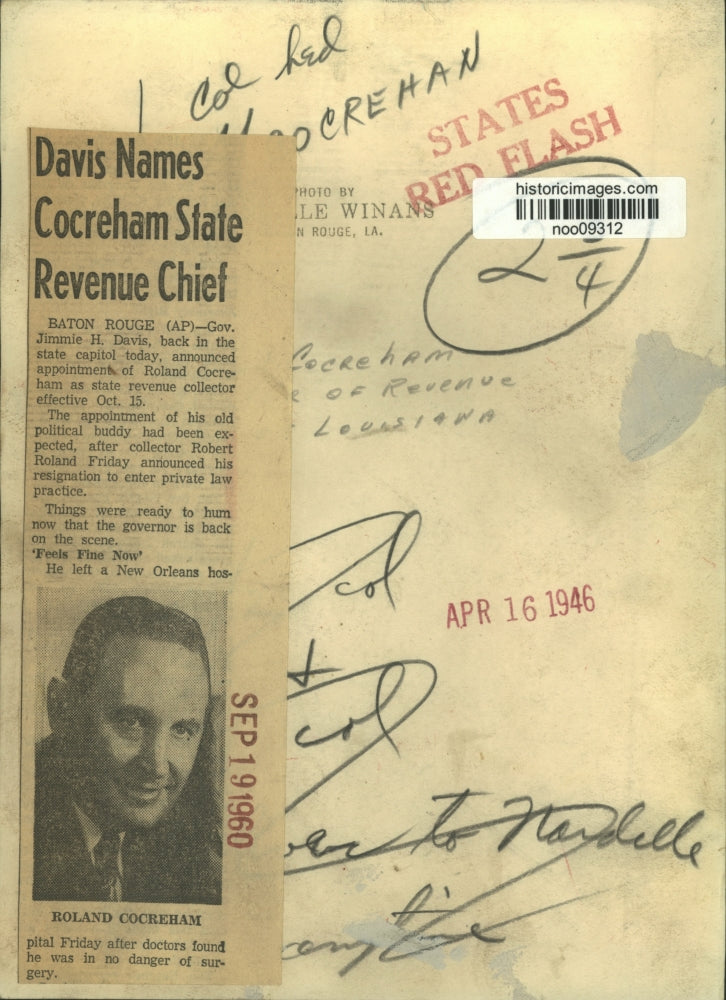 1946 Press Photo Roland Cocreham appointed as state revenue collector