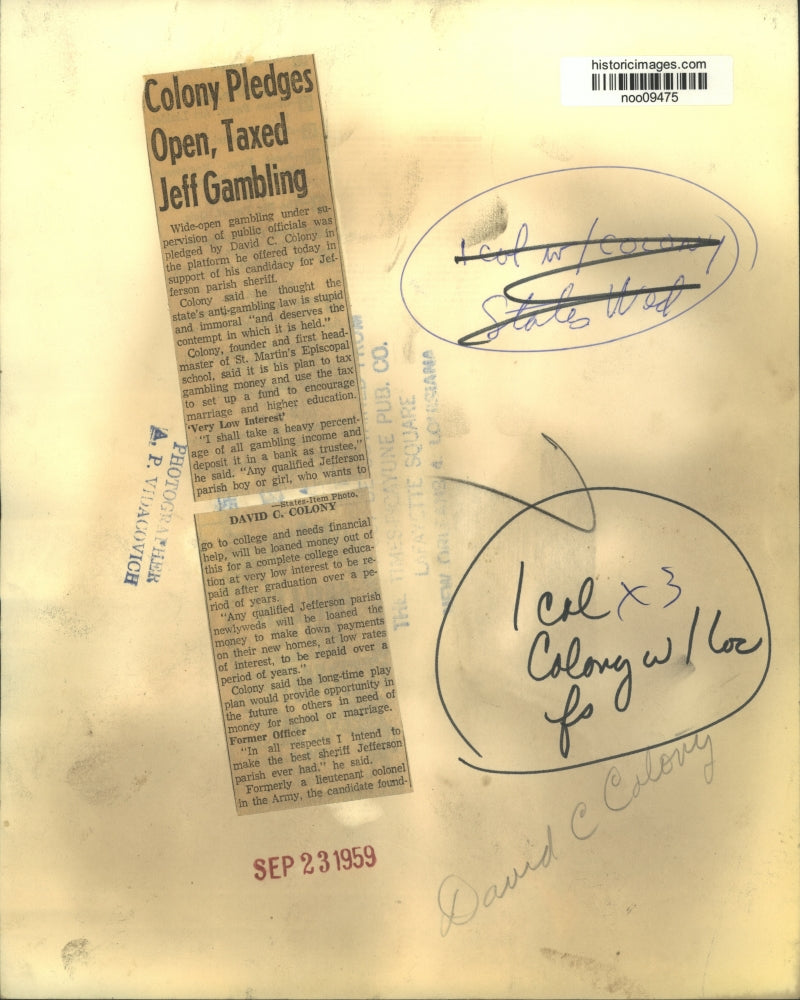 1959 Press Photo David C. Colony, Jefferson Parish Sheriff Candidate - noo09475