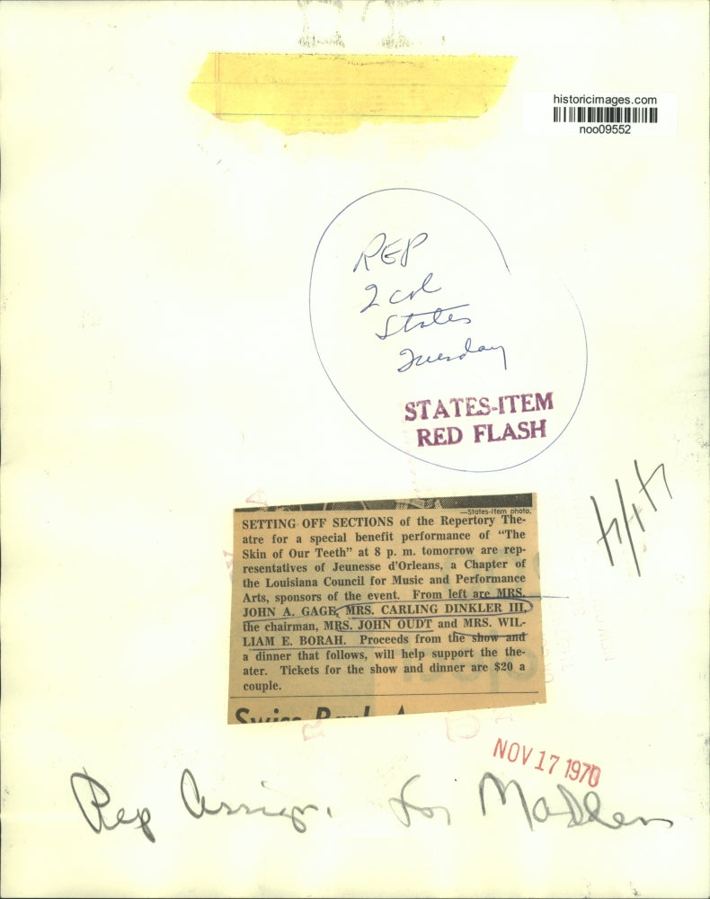 1970 Press Photo Mrs. Carling Kinkler III, Repertory Theater Benefit Chairman