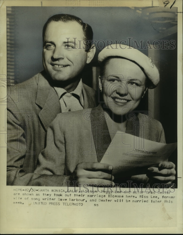 1953 Press Photo Singer Peggy Lee with Husband and Actor Brad Dexter - noo09580